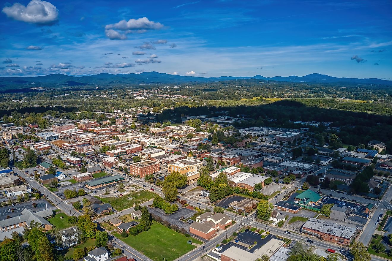 Aerial view of downtown Hendersonville, North Carolina.