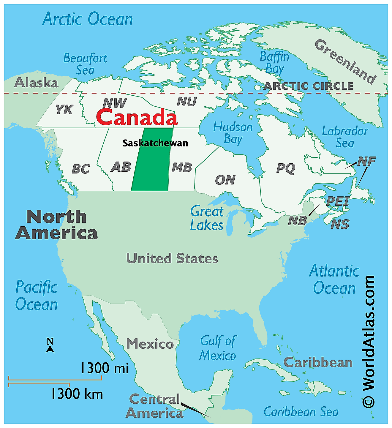 Map showing location of Saskatchewan in the world.