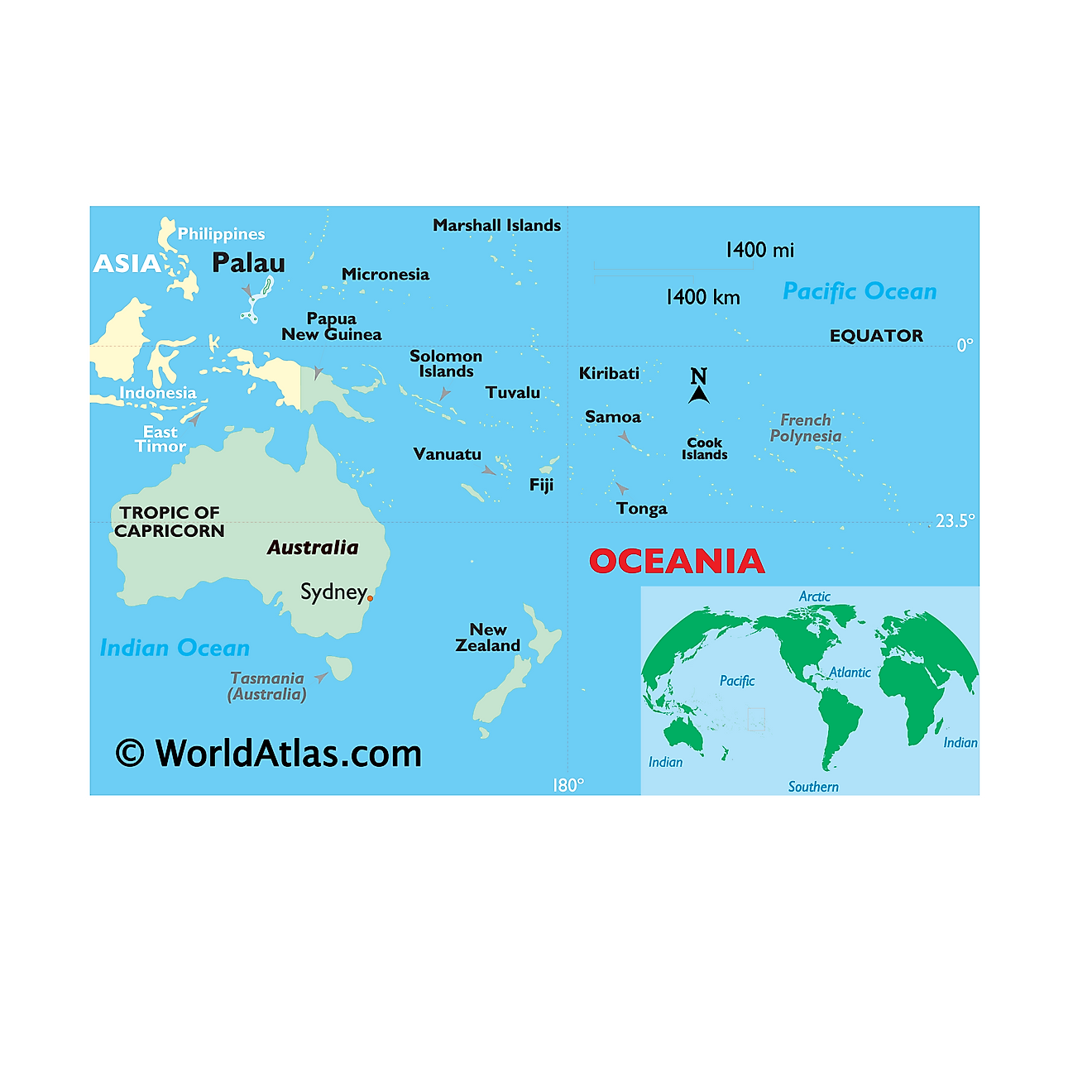 Map showing location of Palau in the world.