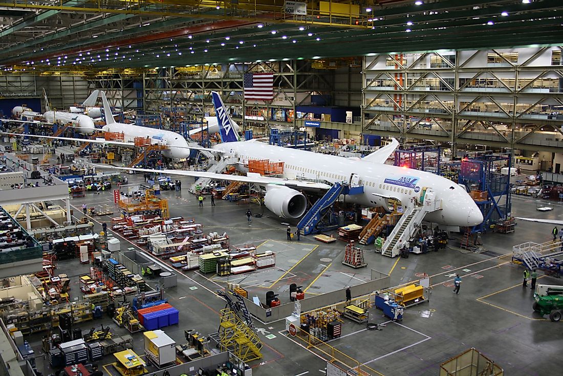 A Boeing airplane being assembled in Everett, Washington. Editorial credit: First Class Photography / Shutterstock.com.