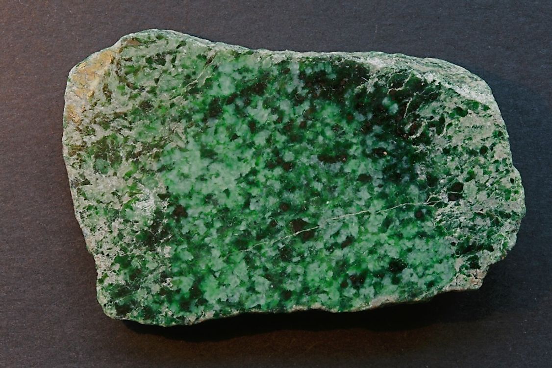 A chunk of jadeite, which is by far the more popular and desired form of jade due to its strongly green color.
