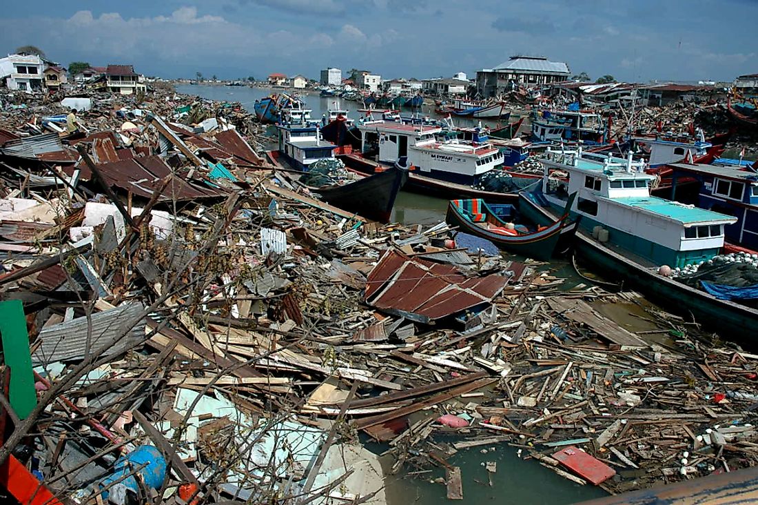Destruction left by the Indian Ocean earthquake and tsunami in December 2004. Editorial credit: Frans Delian / Shutterstock.com