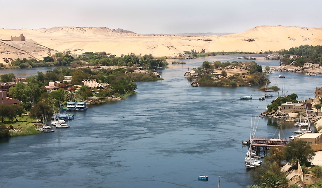 River Nile sustains life in Egypt's desert landscape.