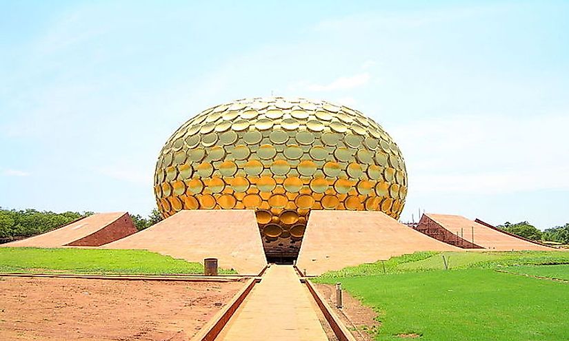 The Matrimandir, a golden metallic sphere in the center of town.