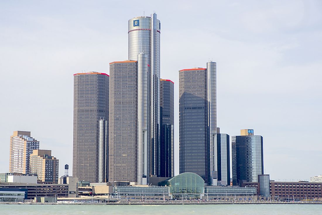 The Renaissance Center in Detroit, Michigan is the headquarters of General Motors. Editorial credit: Roxana Gonzalez / Shutterstock.com