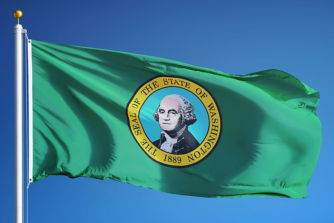 The Washington state flag bears the image of George Washington, the first president of the United States and namesake of the state. 
