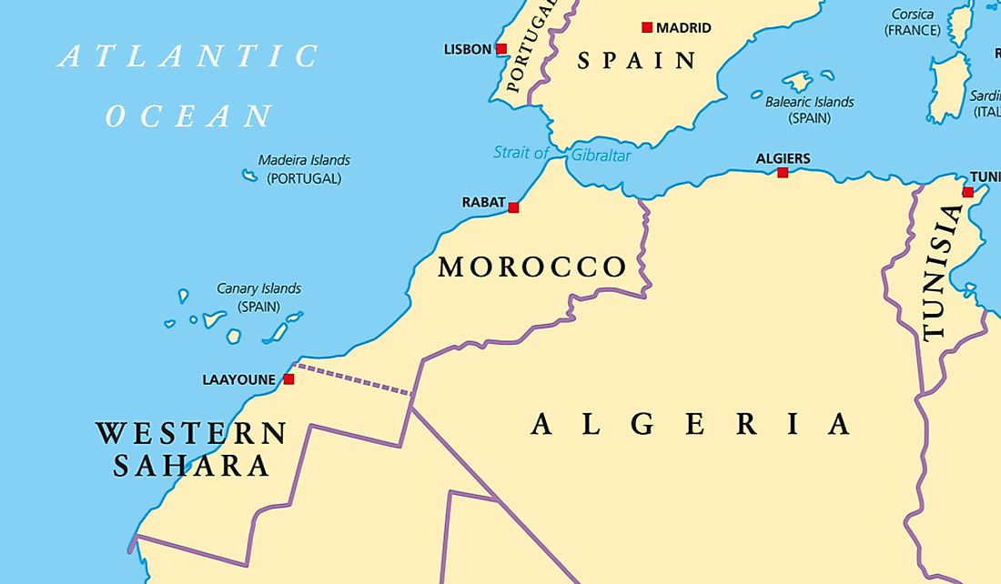 The territory of Western Sahara is partially controlled by Morocco.