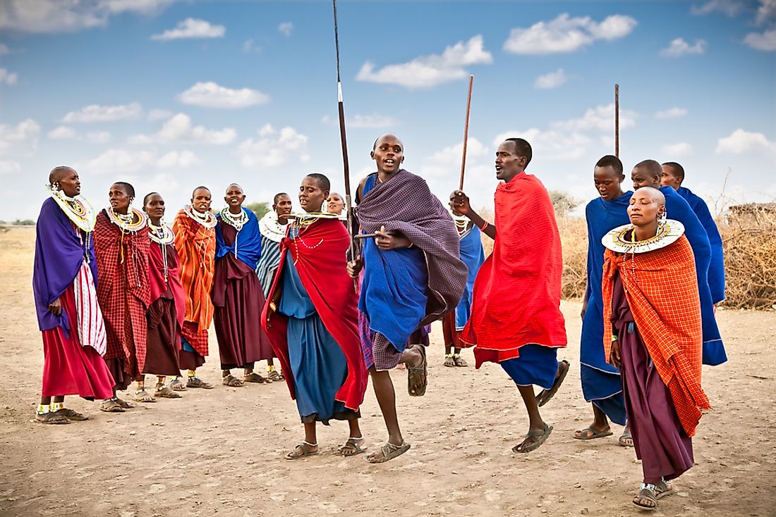 Masai warriors perform a traditional cultural ceremony in Tanzania.  Editorial credit: Aleksandar Todorovic / Shutterstock.com. 