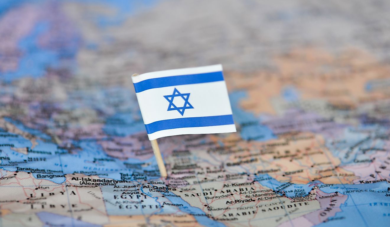 Map with flag of Israel.