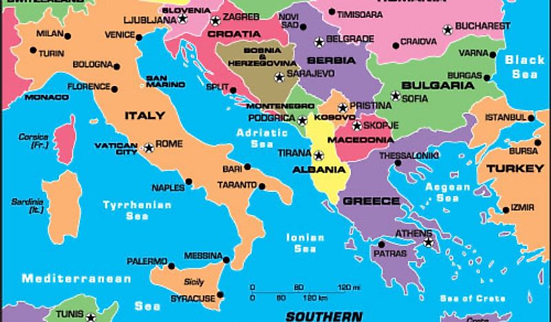 Map of Southern Europe. 
