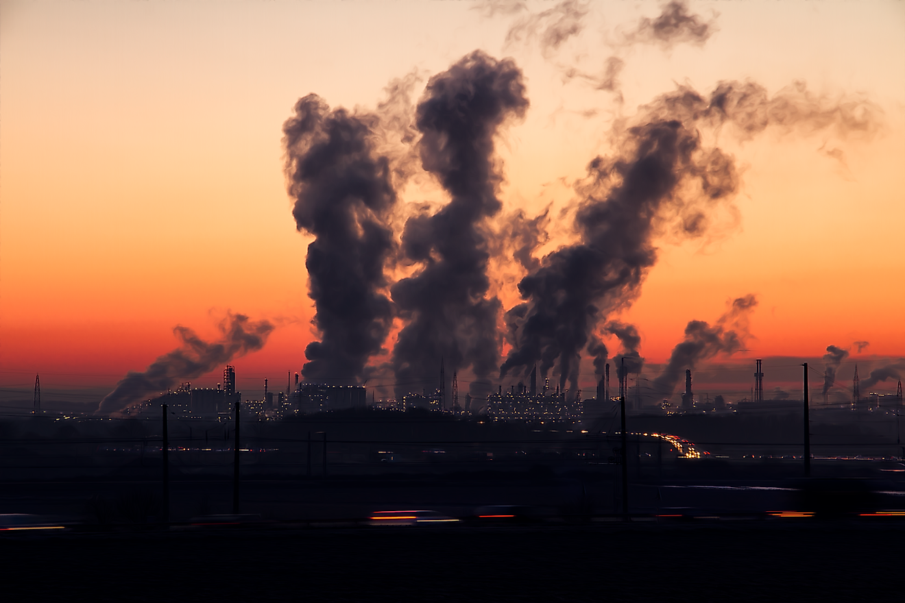 Smoke from factories is one of the biggest sources of greenhouse gases added to the air.
