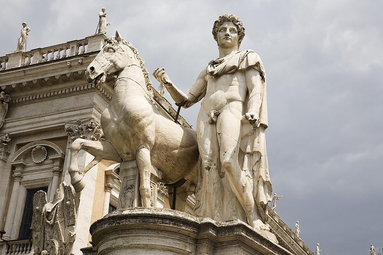 Giant statue of Marc Antony and his horse up the steps leading to the Palatino in Rome. Image credit: Todd Taulman Photography/Shutterstock.com