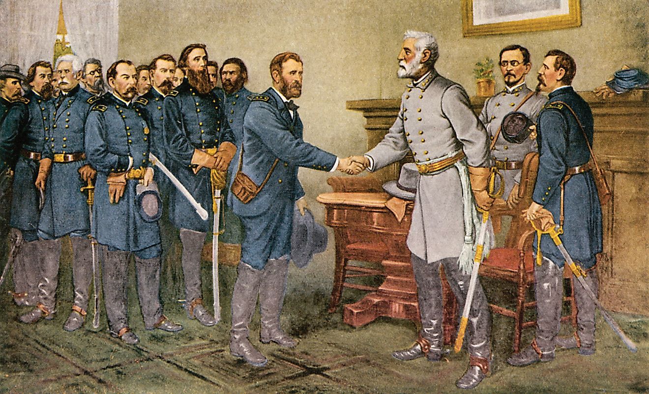 Surrender of General Lee to General Grant at Appomattox Court House during the Third Battle of Petersburg. Image credit: Thomas Nast / Public domain