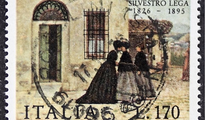 An Italian stamp celebrating the Macchiaioli painting Silvestro Lega. Editorial credit: Marzolino / Shutterstock.com.