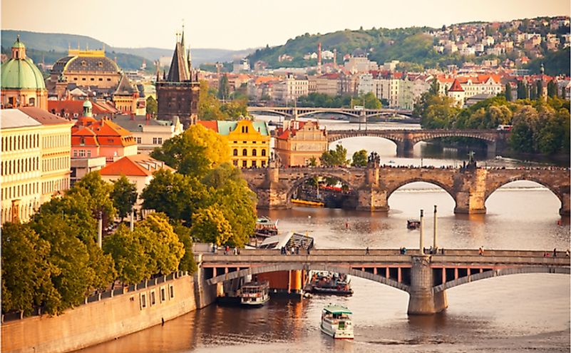 Beautiful view to Vltava and bridges in Prague, Czech Republic.