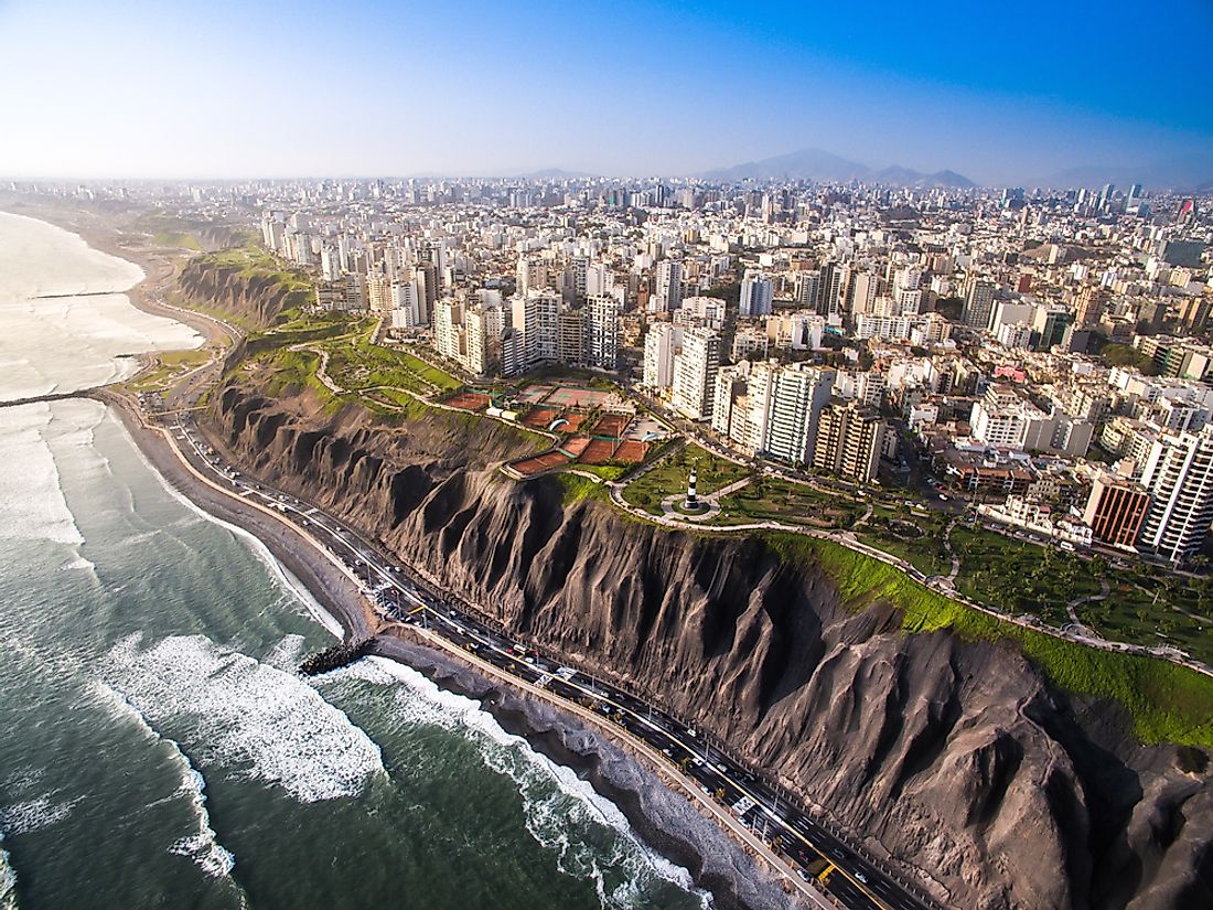 Lima sits along the coast of the Pacific Ocean. 