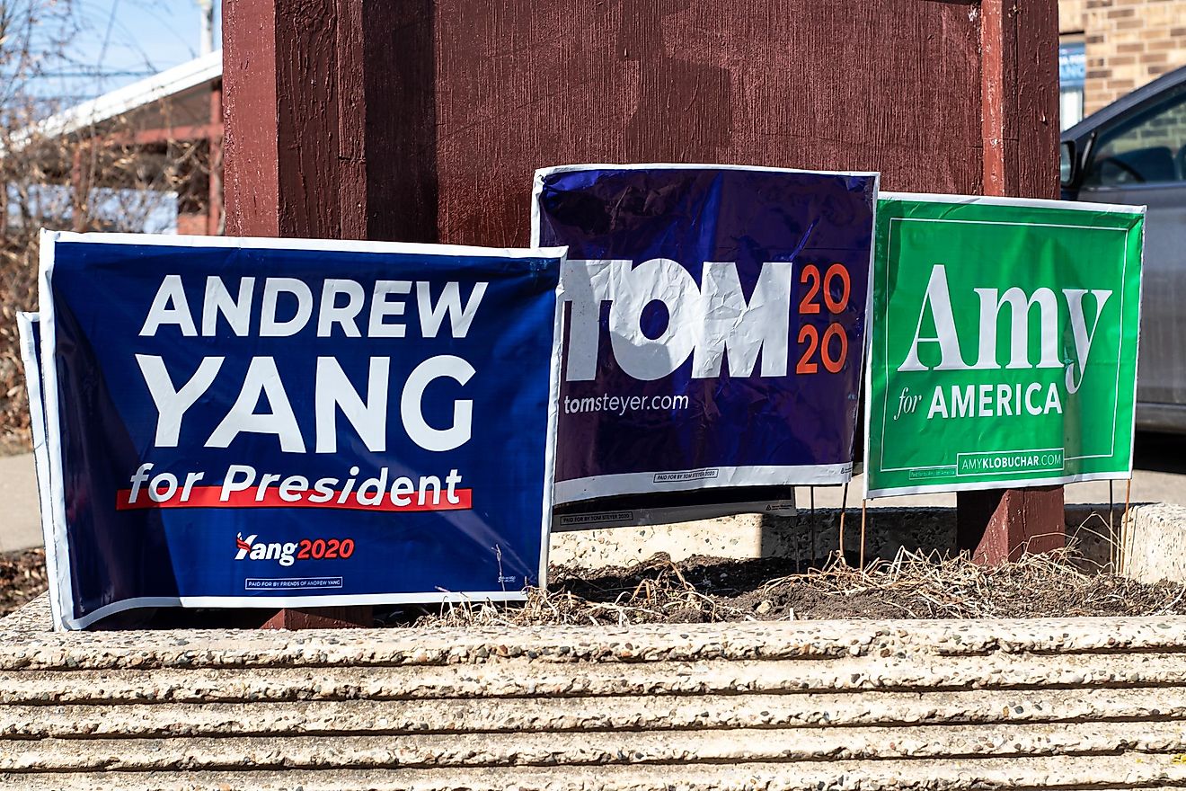 Democratic signs in Iowa City. Editorial credit: Kevin McGovern