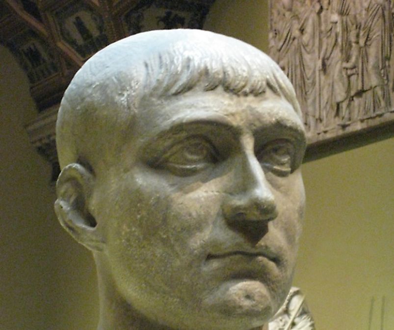 Maxentius (sculptiure pictured) of the Western half of the Roman Empire co-ruled with Diocletian in the East as the empire was split in two.