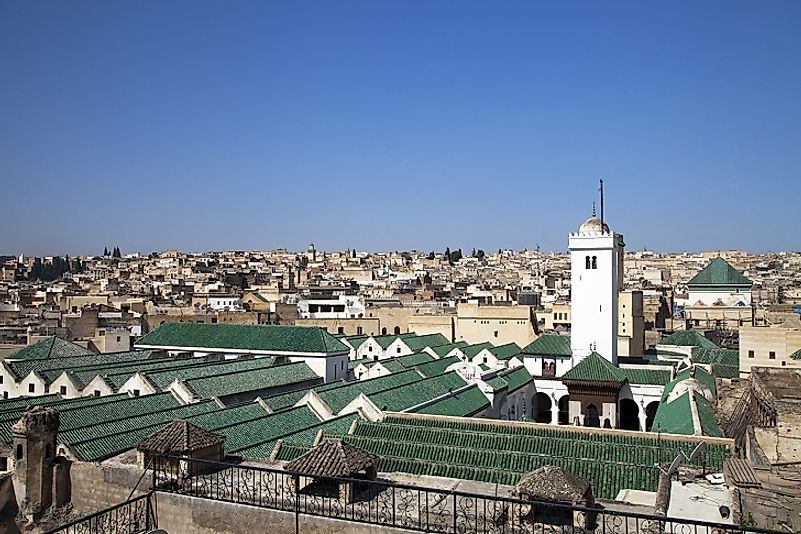 Rooftop view of al-Qarawiyyin (or Al Quaraouiyine), established as an Islamic madrasa in Fes, Morocco in 869.