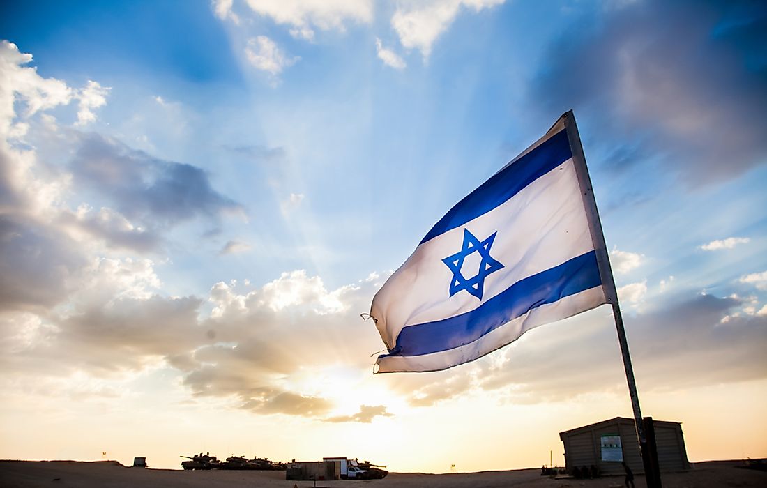 The flag of the state of Israel. 