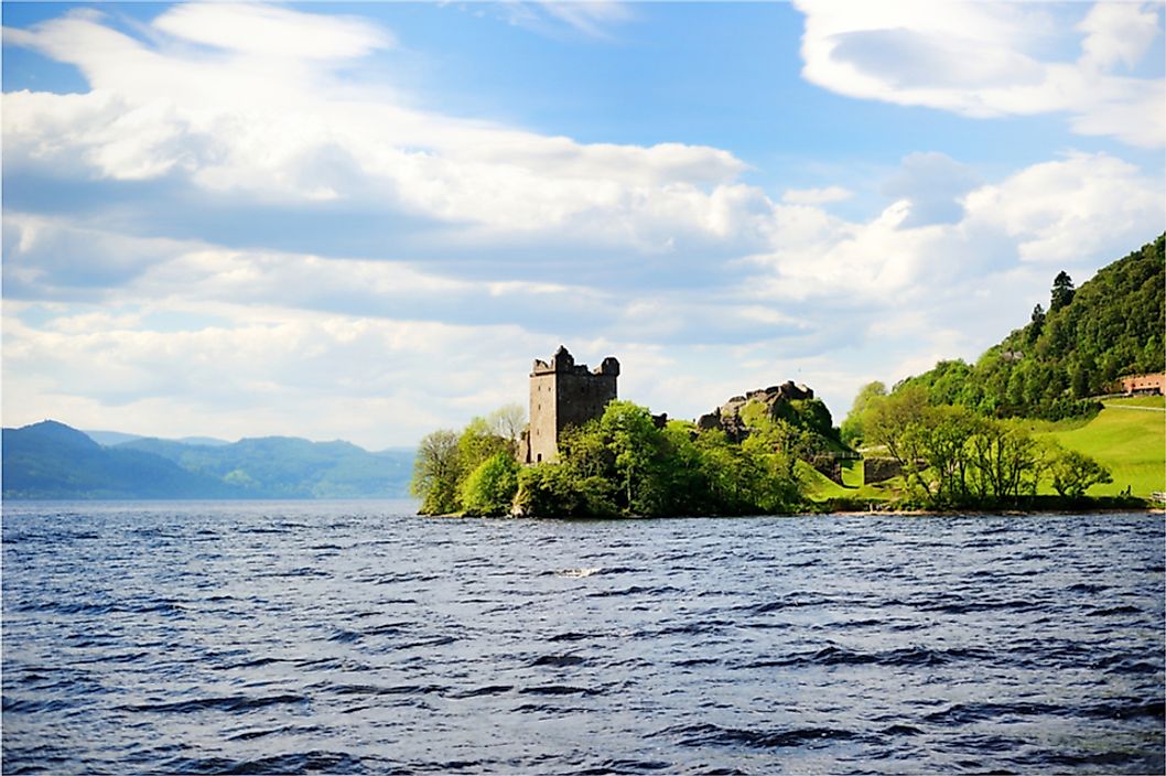 Urquhart Castle and Loch Ness in Scotland.