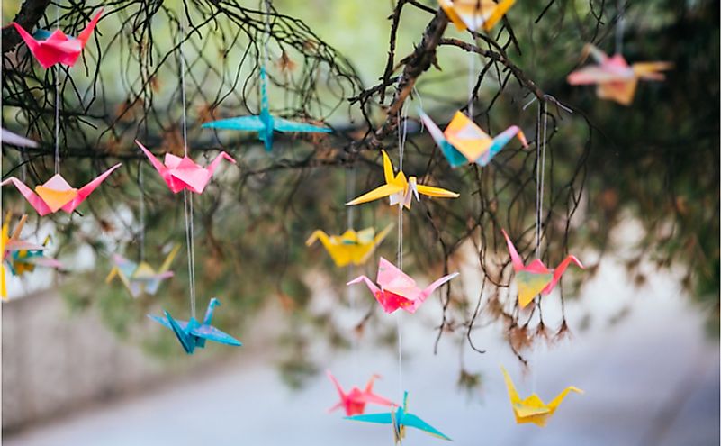 Origami cranes on the tree 