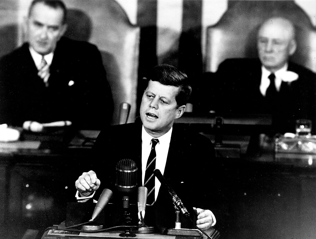 President John F. Kennedy delivering a historic message to a joint session of the Congress, on May 25, 1961. Image credit: NASA/Public domain