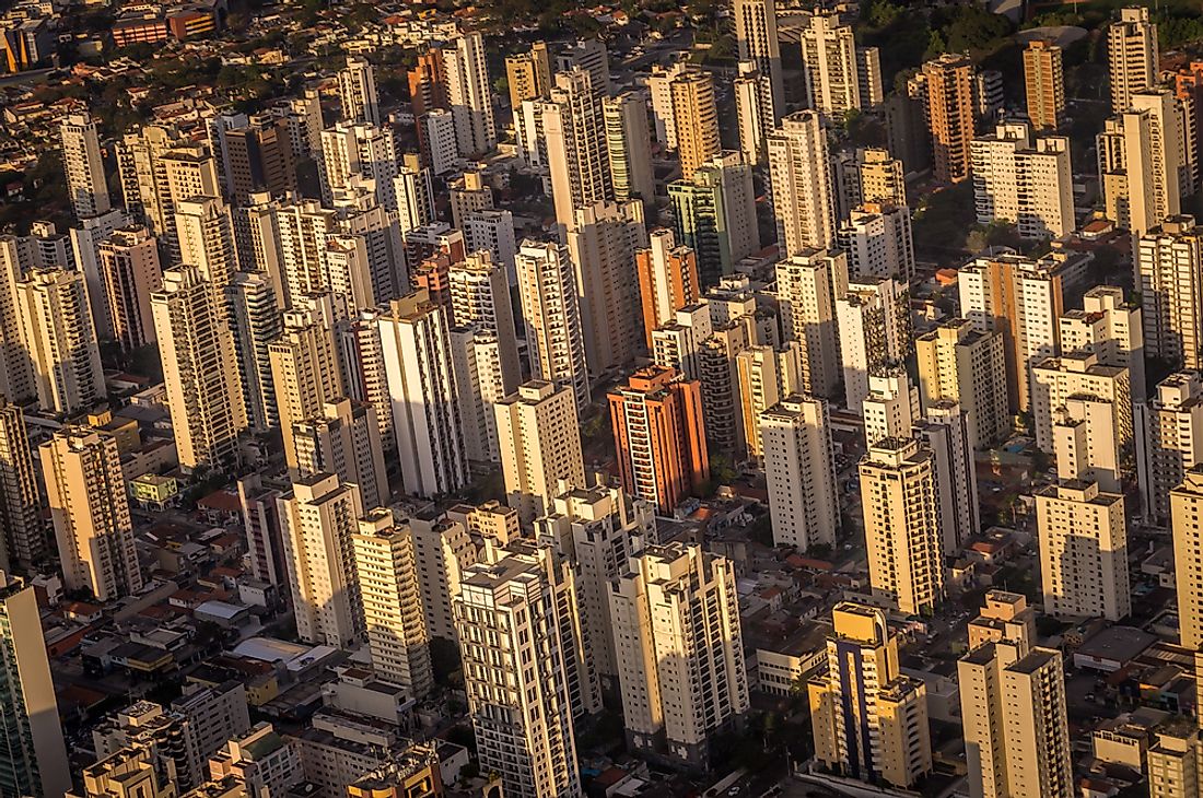 An aerial view of Sao Paulo. More than one of the busiest airports in South America is located in Sao Paulo, Brazil. 
