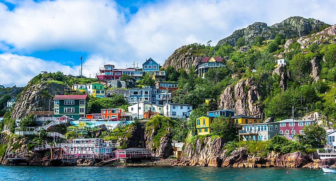 Colorful home dot the steep slopes around St. John's harbour in Newfoundland.
