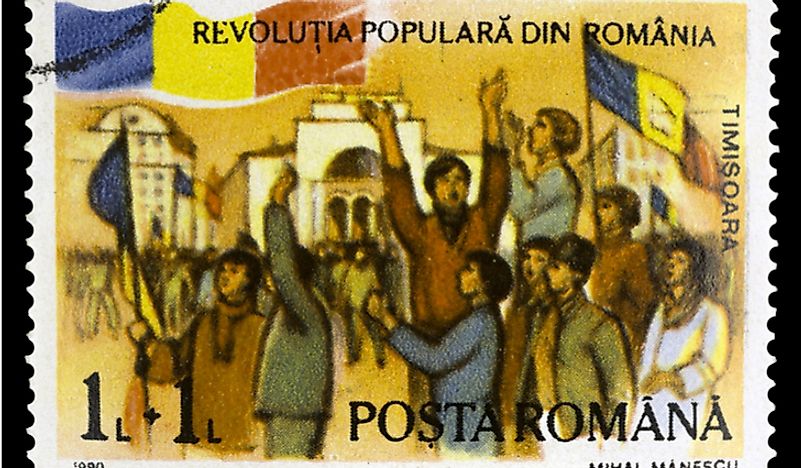 A stamp from Romania commemorates the 1989 Revolution. Editorial credit: Kiev.Victor / Shutterstock.com.