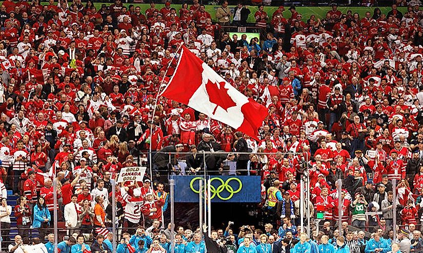A crowd of Canadians attending a sports event.