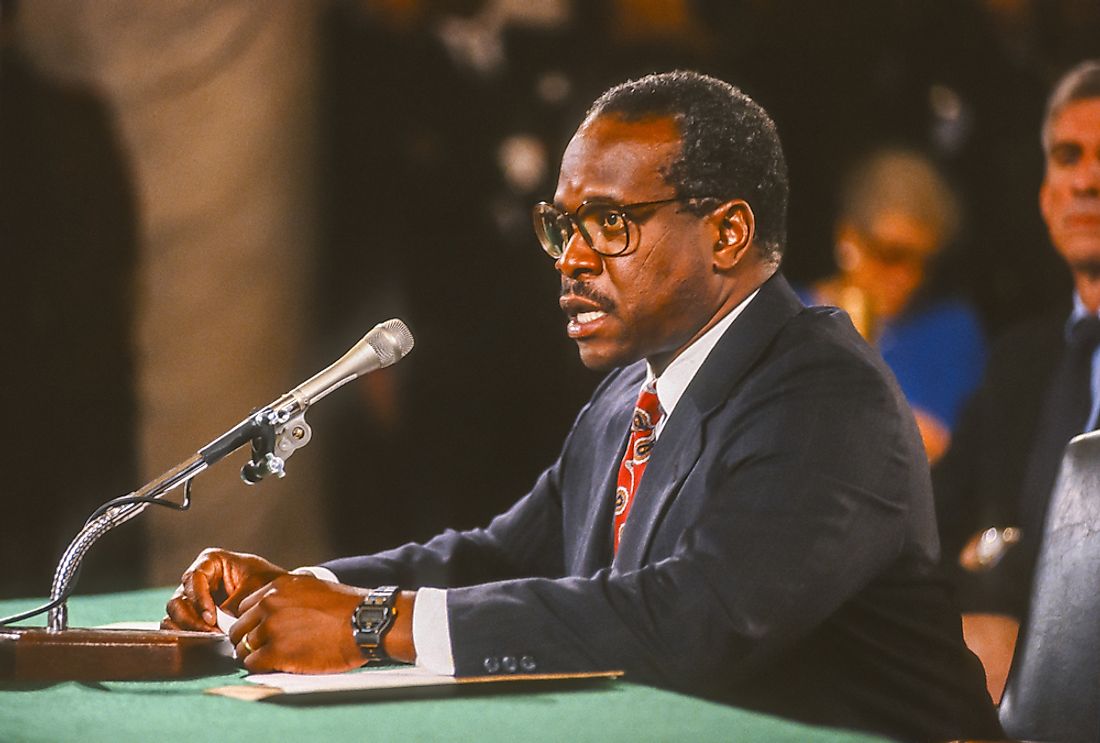 Justice Clarence Thomas underwent 25 hours of Senate Judiciary Committee questioning before being confirmed. Editorial credit: Rob Crandall / Shutterstock.com.