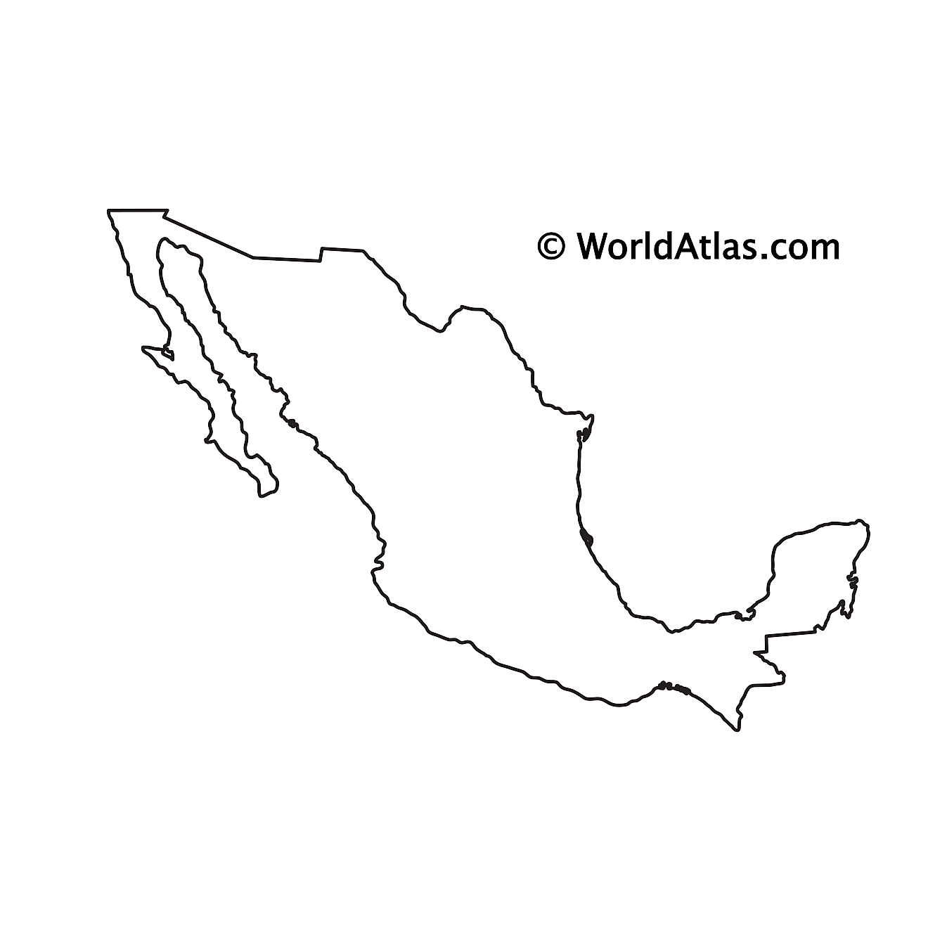 Blank Outline Map of Mexico 