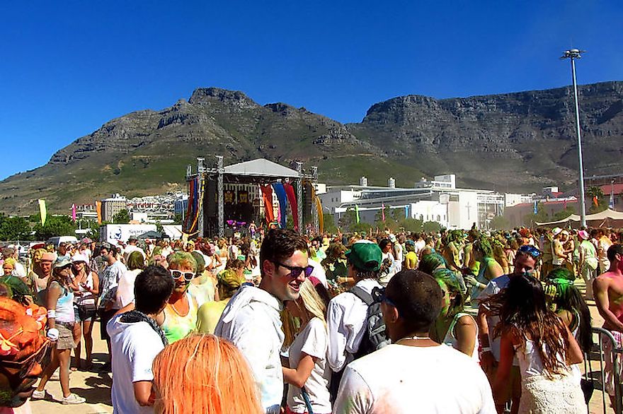 Celebration of the Hindu festival of Holi in South Africa, a secular and multicultural country in Africa.