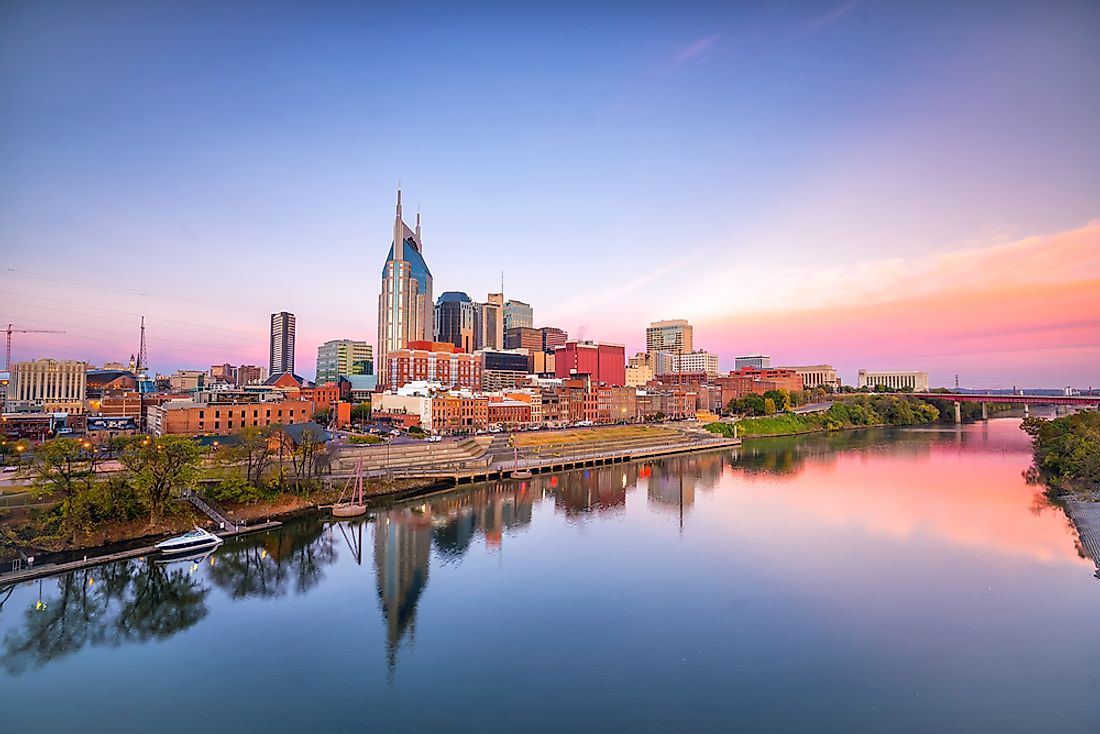 The skyline of Nashville, Tennessee. 