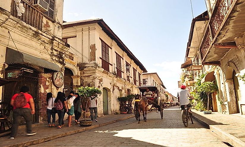 A street scene in the historic city of Vigan in Philippines, a UNESCO World Heritage Site.