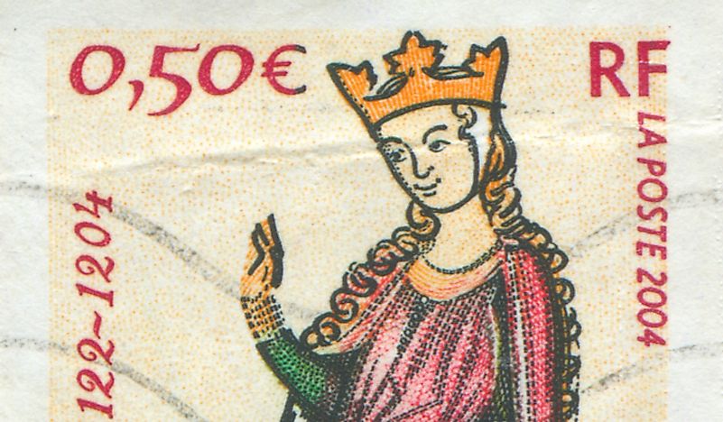 A French stamp honouring Eleanor of Aquitaine. Editorial credit: rook76 / Shutterstock.com.