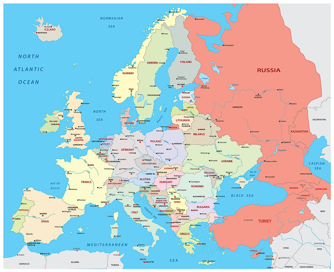 Map of European countries.
