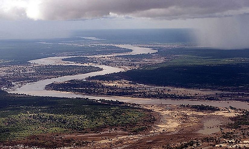 Aerial view of the Limpopo River as it winds its way through southern Mozambique.