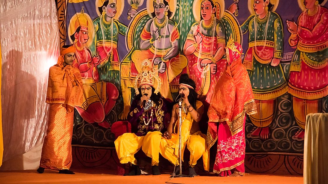 Ramlila is a theatrical representation of Ramayana, a mythological story of India, and is a UNESCO-inscribed intangible cultural heritage. Editorial credit: CRS PHOTO / Shutterstock.com.