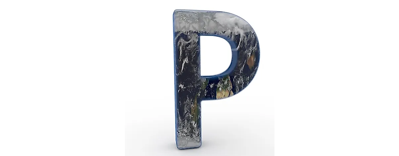 The Letter "P" decorated in the features of Planet Earth.