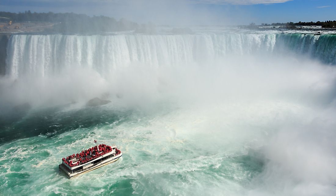 Tourists get an up close view of Niagara Falls in Ontario.