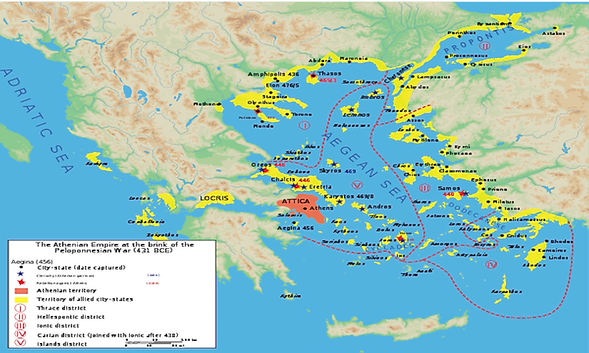Delian League, before the Peloponnesian War in 431 BC was an example of a thalassocracy.