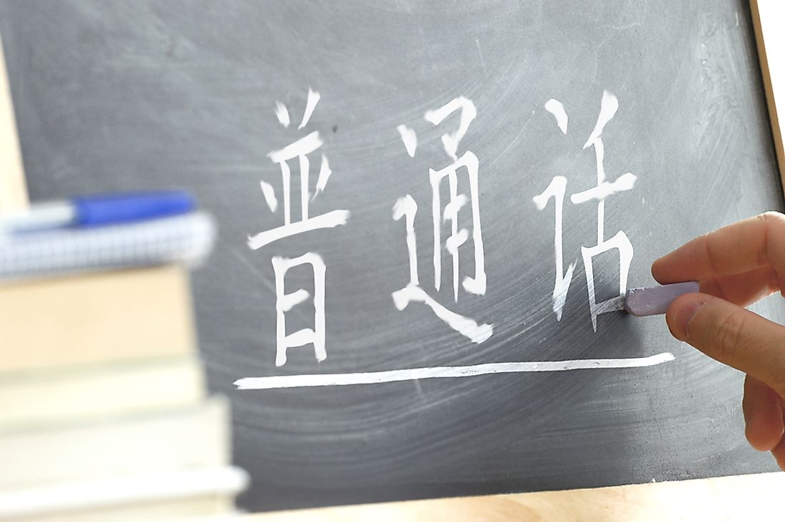 A chalkboard reading "Mandarin" in Mandarin characters. 