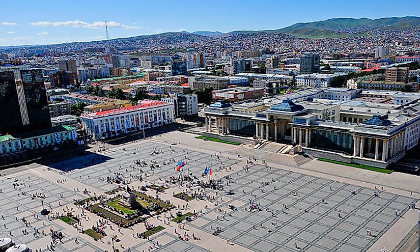 The Chinggis Square and Mongolian Parliament in ​Ulan Bator​, the capital city of Mongolia.