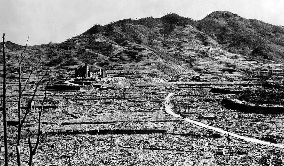 The ruins of Nagasaki, Japan after the atomic bombing during the Second World War.