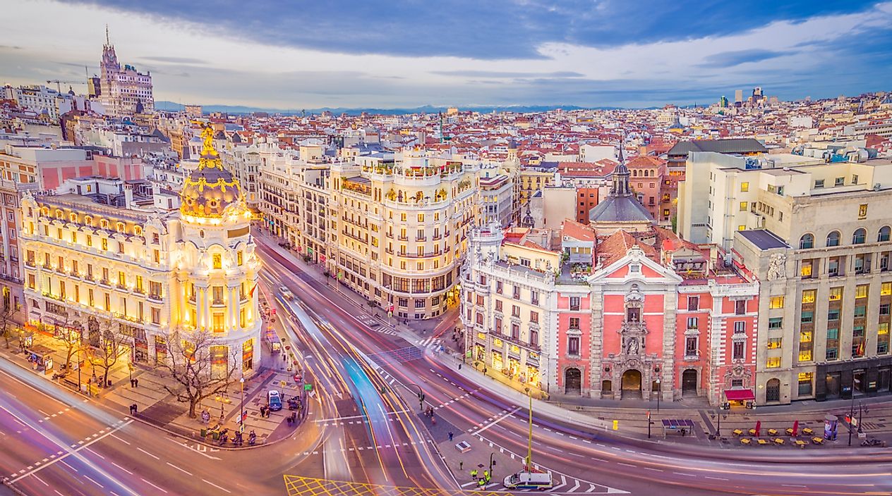 Downtown Madrid, the capital city of Spain.