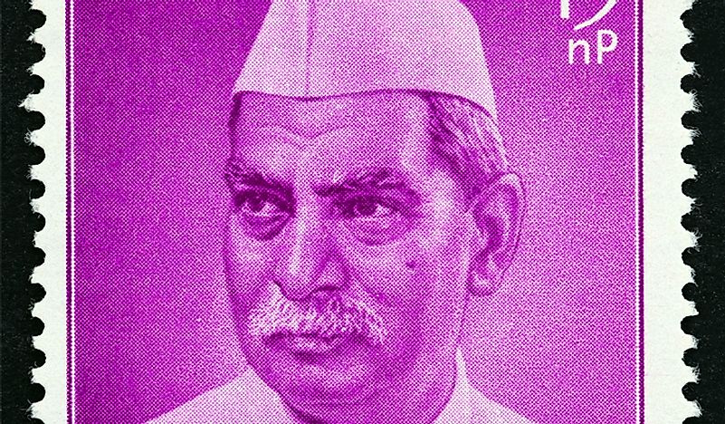 A stamp showing the portrait of Rajenda Prasad, the first president of India. Editorial credit: Lefteris Papaulakis / Shutterstock.com.