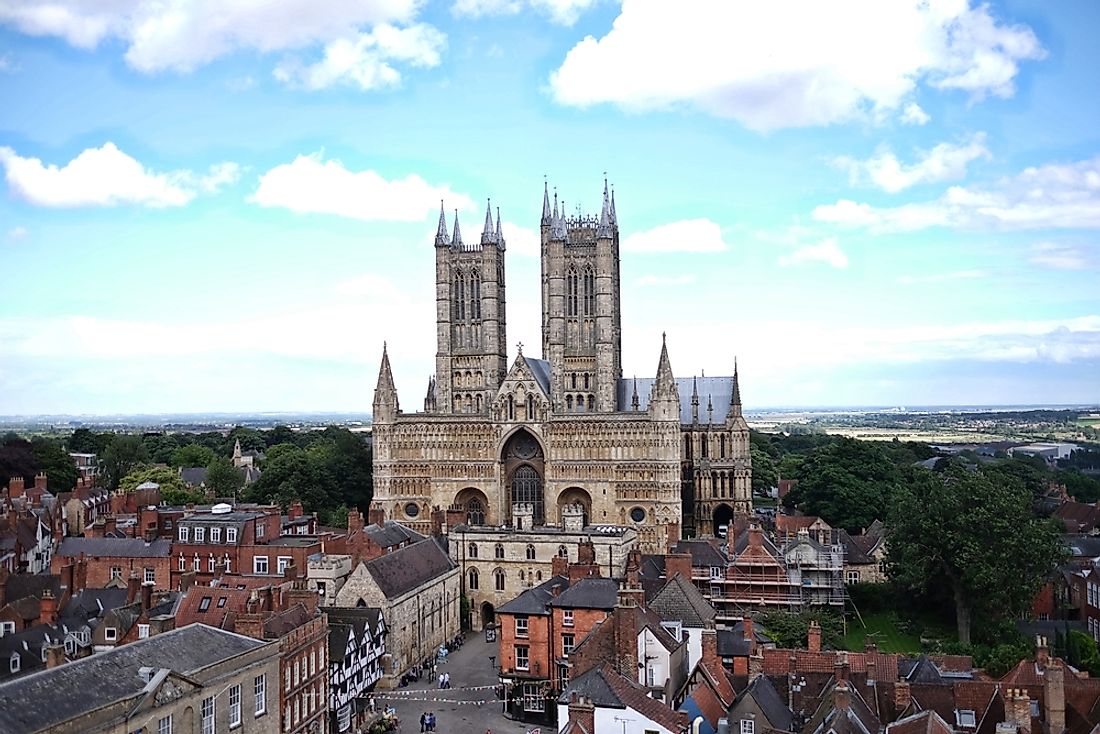 The Lincoln Cathedral dominates the skyline of Lincoln, England. 