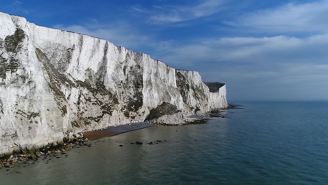 The White Cliffs of Dover on the Dover Strait. 